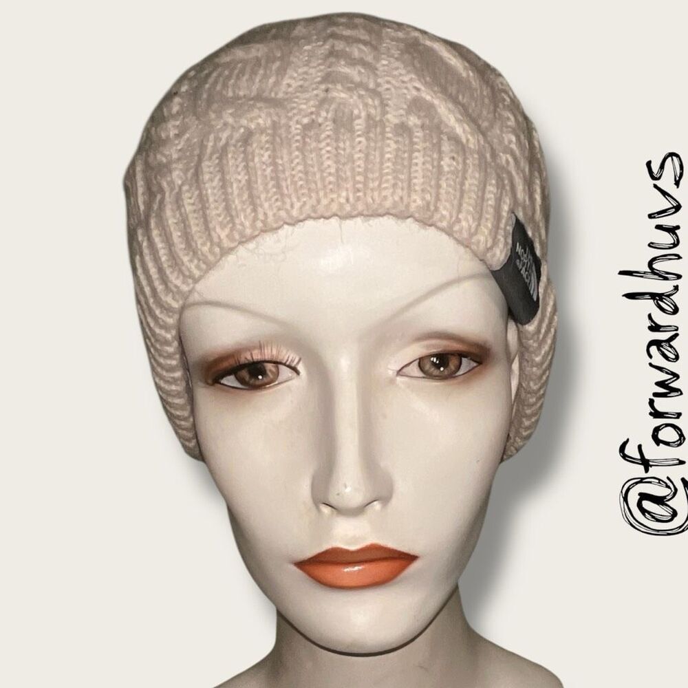 The North Face Adult Knit Beanie – Cable Knit, Cream Color